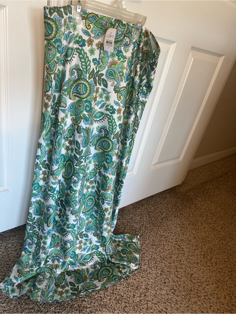 LOFT Paisley Midi Skirt in Teal, Green and White